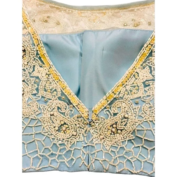 Sherri Hill Beaded Sequin Baby Blue Cropped Satin‎ Low Back Top 10 Prom - Image 5