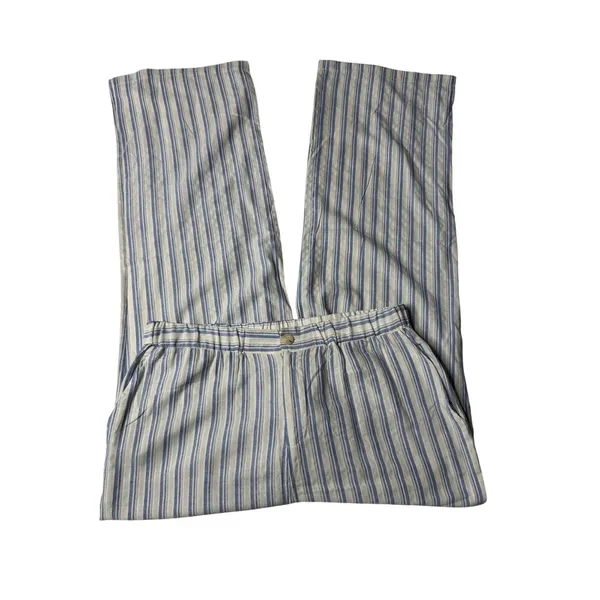 Coco Carmen Blue White Striped Wide Leg Pants L XL Coastal Linen Blend NWT - Image 4