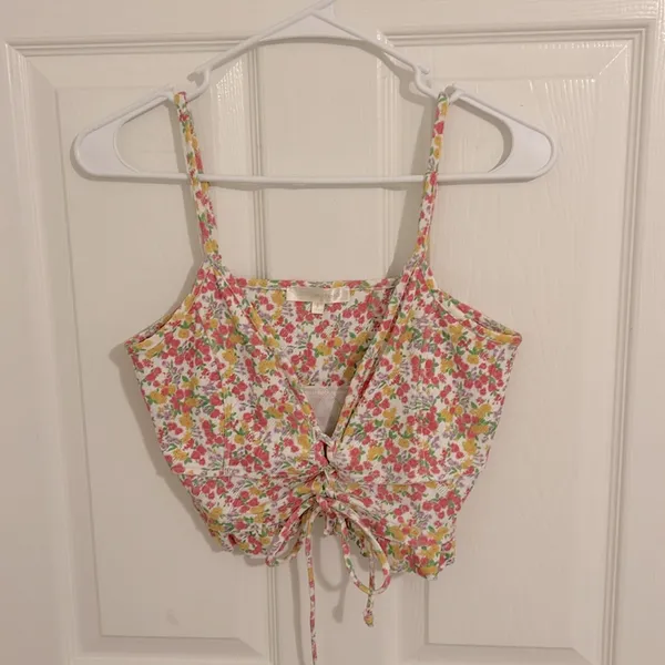 LoveShackFancy Sarai Cropped Ruffle Cami In Floral Fruity Punch New Small - Image 5