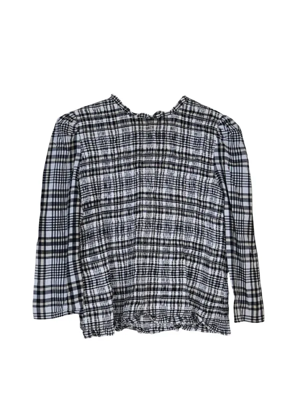 Ann Taylor Women's M Black White Plaid 3/4 Sleeve Smocked Top - Image 2
