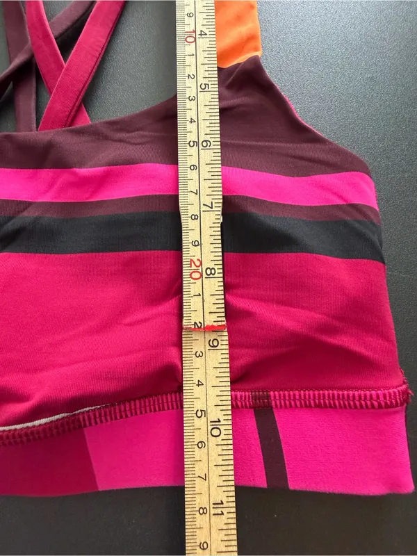 Lululemon Sports Bra Women's Size 4 Pink Orange Striped Active Wear Yoga Stretch - Image 8