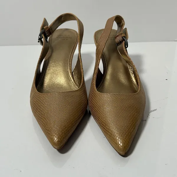 Circa Joan & David Luxe Carolynne Gold Snakeskin Leather Slingback Pumps 8M‎ - Image 4