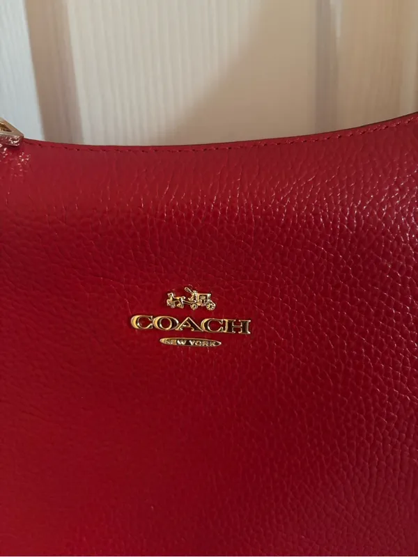 Big Red Coach In Pebble Leather Hobo with Gold Hardware - Image 2