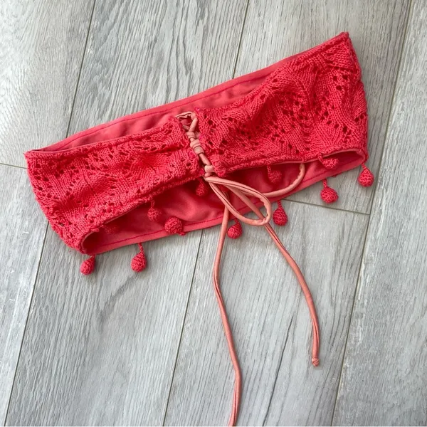 Tularosa Ever Knitted Bandeau Swim Bikini Top Pink (small) crochet beach - Image 2