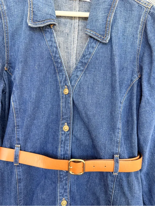 Zara Dark wester Blue Denim Midi Shirt Dress with Brown Belt - Image 9