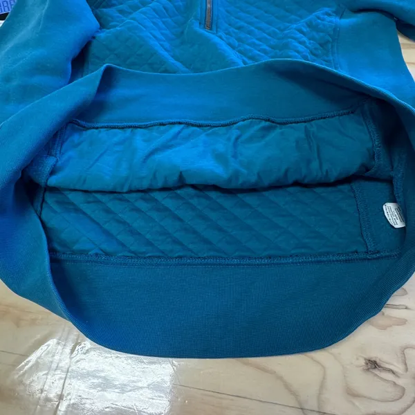 L.L. Bean Womens Quilted Quarter-Zip Pullover Teal Blue Fleece Sweatshirt 502745 - Image 6