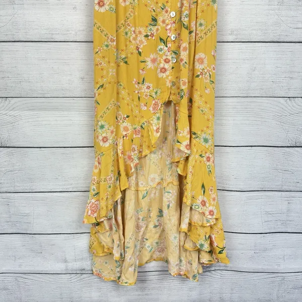 Anthropologie Abel‎ the Label Yellow Floral Hi-Low Maxi Dress Medium Gypsy Boho - Image 4