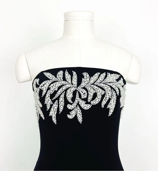 Vintage Y2K Beaded Embellishment Strapless Gown in Black | Size 4 - Image 2