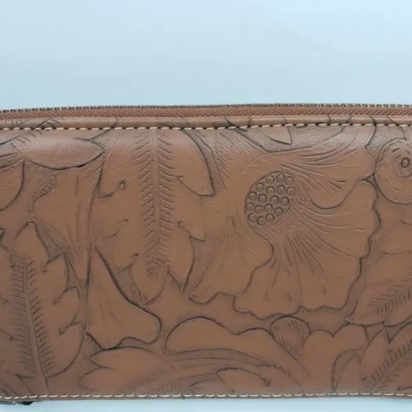 Rustic Couture Studded Turquoise Cross Embossed Western Wallet Clutch - Image 4