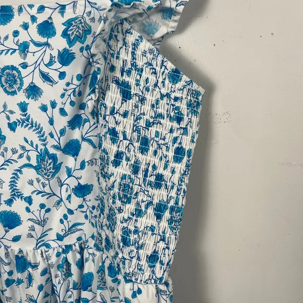 Draper James Flutter Ruffle Strap Midi Dress Blue Floral Paisley Cottagecore med - Image 4