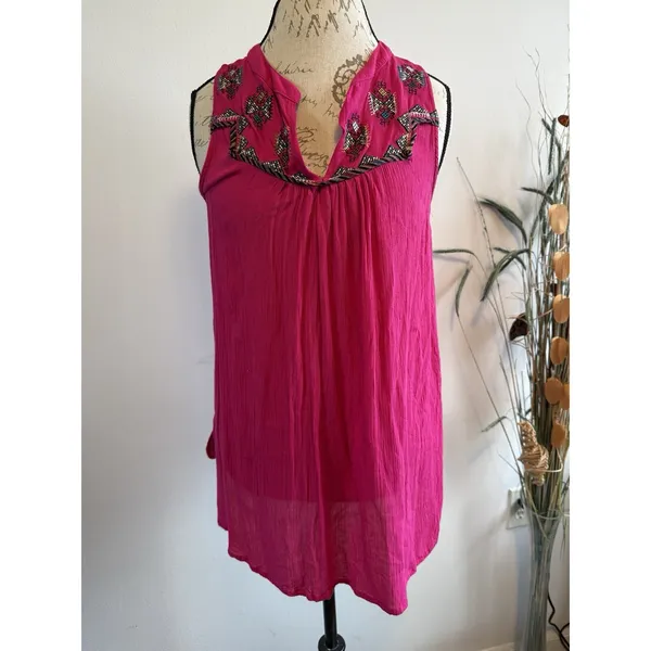 Maeve Anthropologie Pink Embroidered Tunic Tank Top Blouse Size M‎ Geometric - Image 2