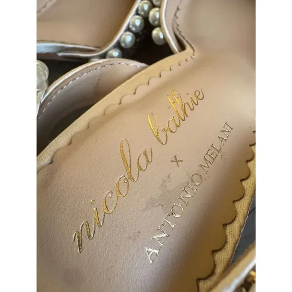 Nicola Bathie x Antonio Melani Bebe Ankle Strap Glitter Pearl pumps in rose gold - Image 9