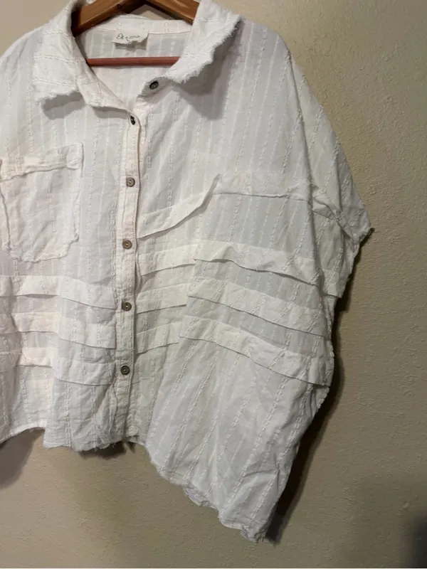 OLI & HALI Women’s White Button Down Shirt Sleeves Oversized Size Large - Image 5