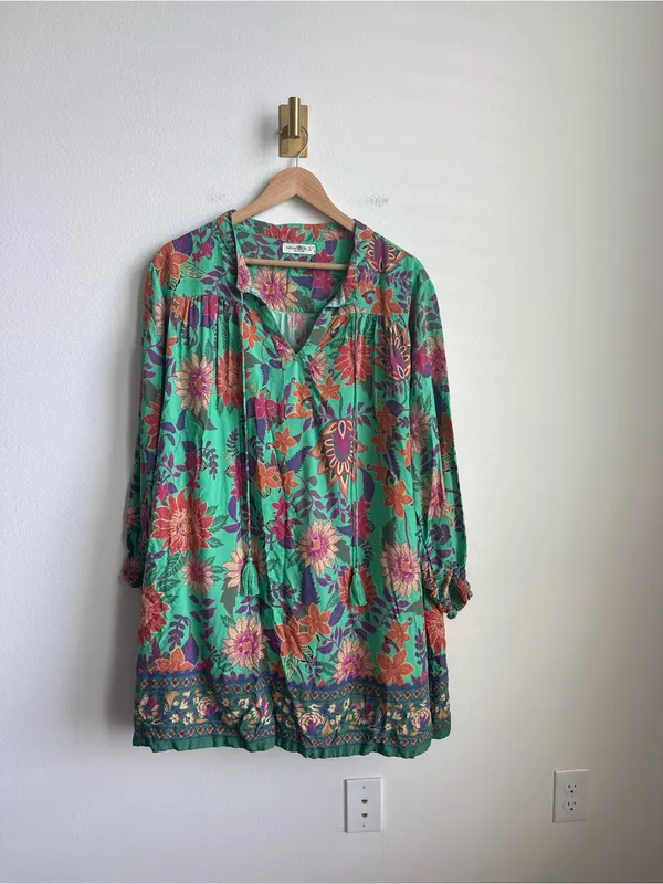 Natural Life Dara V-Neck Mini Dress Green Floral Boho Large - Image 2