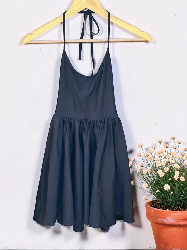 American Apparel Black Nylon Tricot Figure Skater Dress Size Small Halter Mini - Image 2