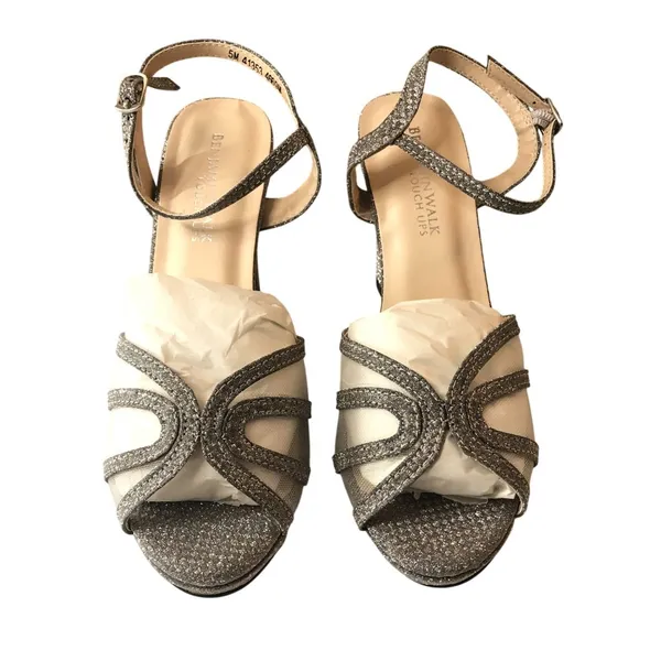 Benjamin Walk Touch Ups Sandals Heels Ankle Strap Glitter Metallic Silver 5 - Image 2