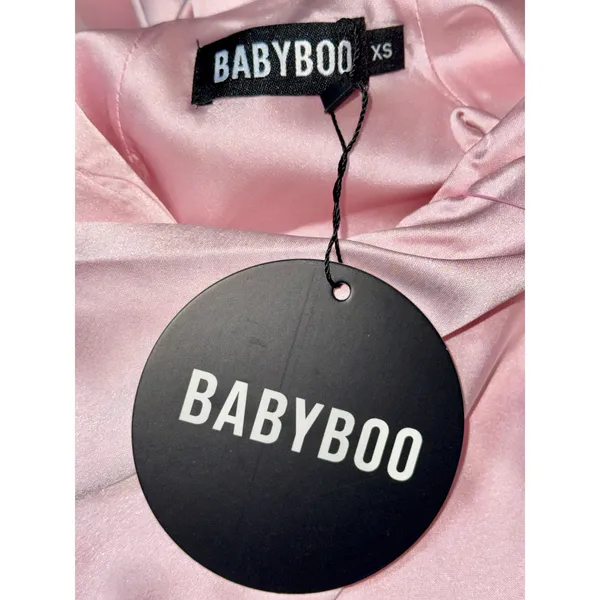 NWT Babyboo Makalita Blush Pink Satin Lace Up Back Slit Slip Maxi Dress Size XS - Image 10