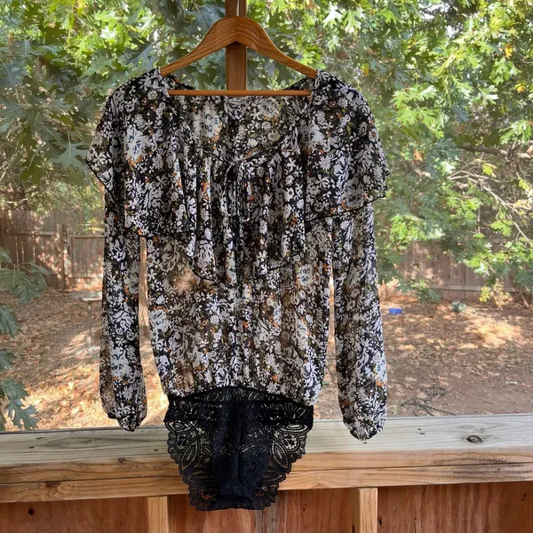 Free People Intimately Say It To Me Floral Print Bodysuit Black Combo Size XS - Image 4