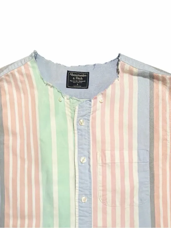 Abercrombie & Fitch Pastel Stripe Raw Hem Cropped Button Front Top Small - Image 2