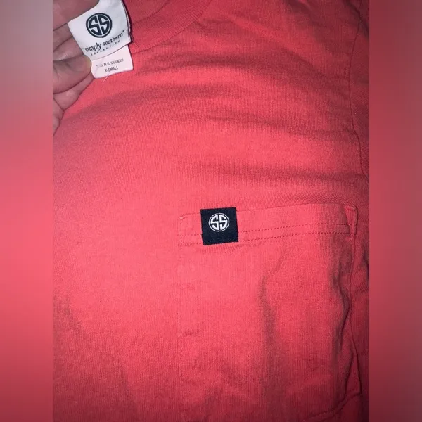 Simply Southern Coral & Teal Long Sleeve Pocket T XS - Image 7