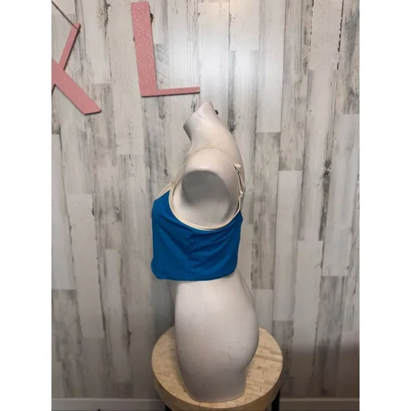 Aerie Real Good Ribbed Scoop Neck Bikini Top Blue/Cream Women’s XL - Image 3
