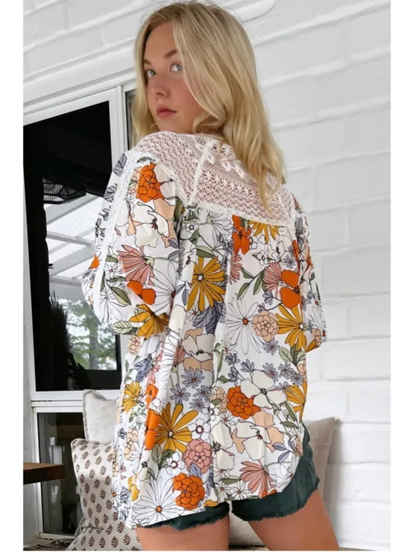 Jaase Floral Blouse Size Small with Lace Detail - Image 2
