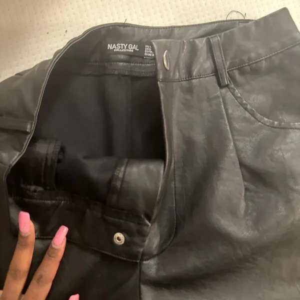 Nasty Gal Black faux leather flare slit pants - Image 4