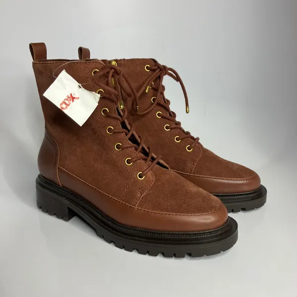 Vince Camuto Leasa brown‎ leather lace up boots women's size 6.5 combat moto - Image 3