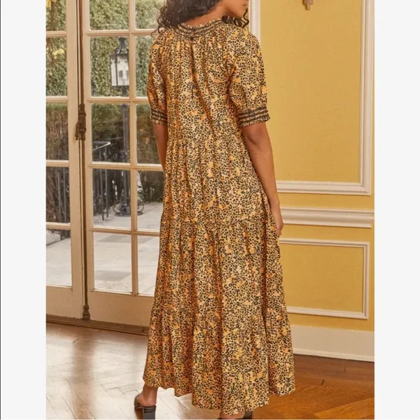 Saylor Kristin Large Leopard Print Tiered‎ Maxi Dress Cottagecore Prairie Boho - Image 2