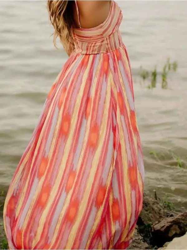 Pink, Orange & Yellow Striped Maxi Dress - Image 5