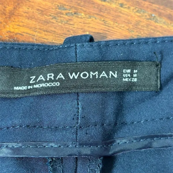 Zara Woman Navy Blue Straight Leg Trousers Silver Zip Detail Size M Medium‎ - Image 5