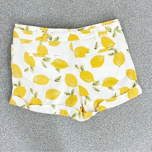 Loft Tie Waist Linen Blend Lemons Print Chino Shorts Ivory Yellow 6 Cuffed‎ - Image 2