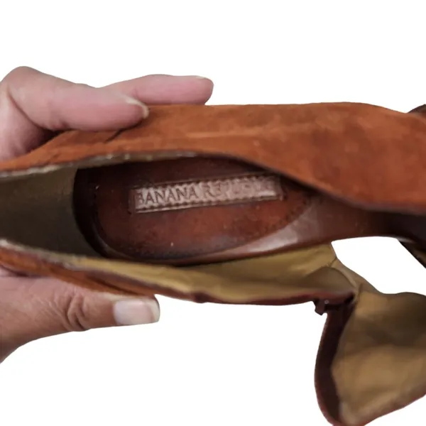 Banana Republic Platform Suede Shoes‎ Block Heel Cinnamon Peep Toe Side Zip 9 - Image 6