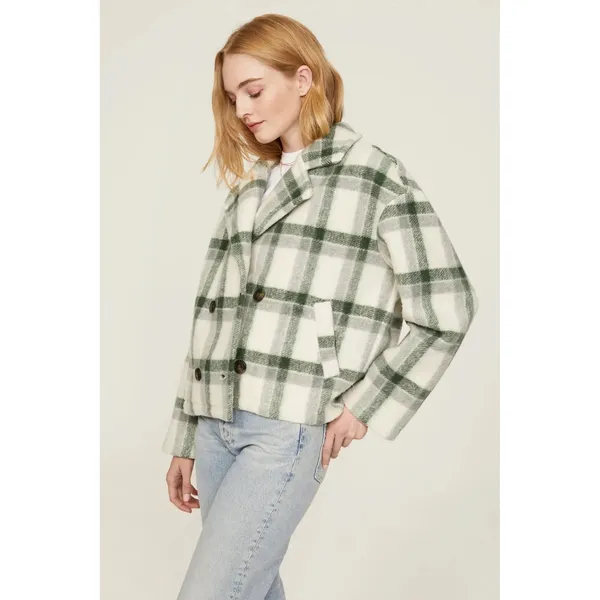 Madewell Womens Plaid Double Breasted Dasani Blazer Fleece Jacket Size S Green‎ - Image 2