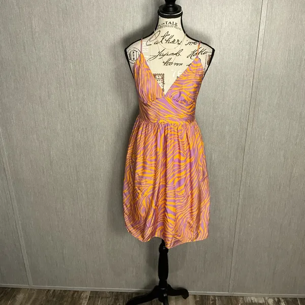 Milly Silk Orange and Purple Mini Dress Size 4 - Image 12