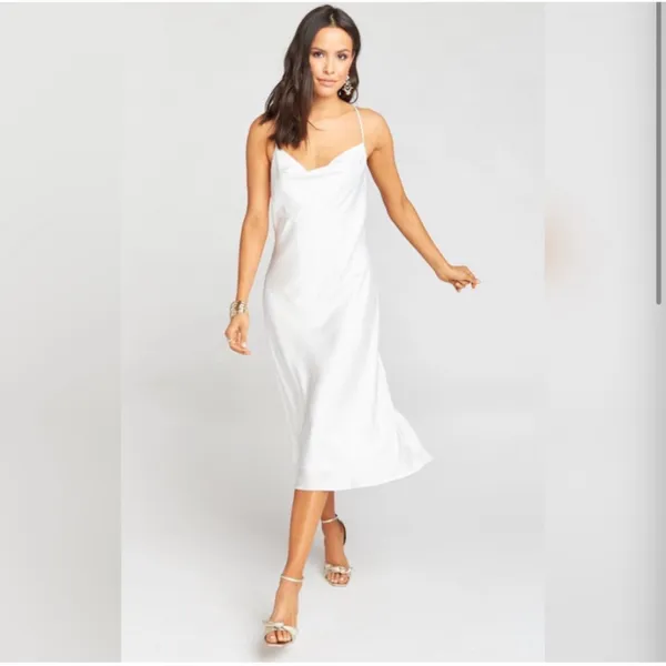 EXPRESS Metallic Cowl Neck Cross Back Midi Slip Dress - Image 18