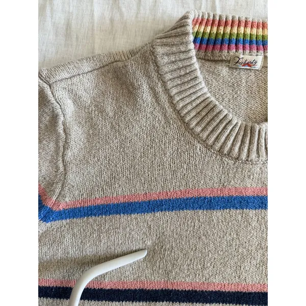Faherty Striped Crewneck Sweater Womens XL Rainbow Stripe Coastal Cotton - Image 7