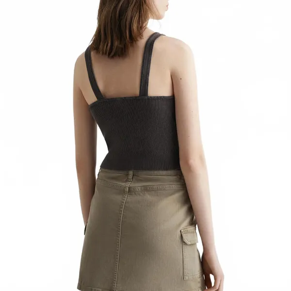 Mango Cotton V-Neck Tank Strap Top Choco Charcoal NWT Teens Medium - Image 2