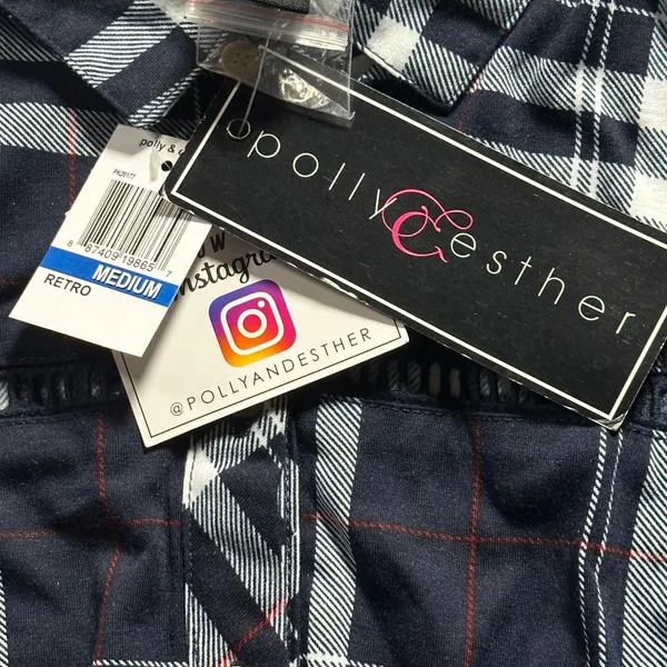 Polly & Esther Plaid Button Down Medium NWT Preppy Dark Academia Retro - Image 5