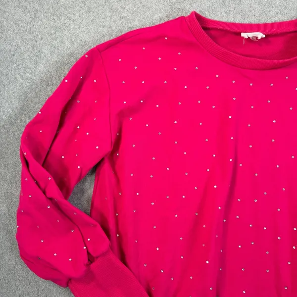 Fantastic Fawn Rhinestone Bedazzled Crewneck Sweatshirt Women's Large Pink - Image 4