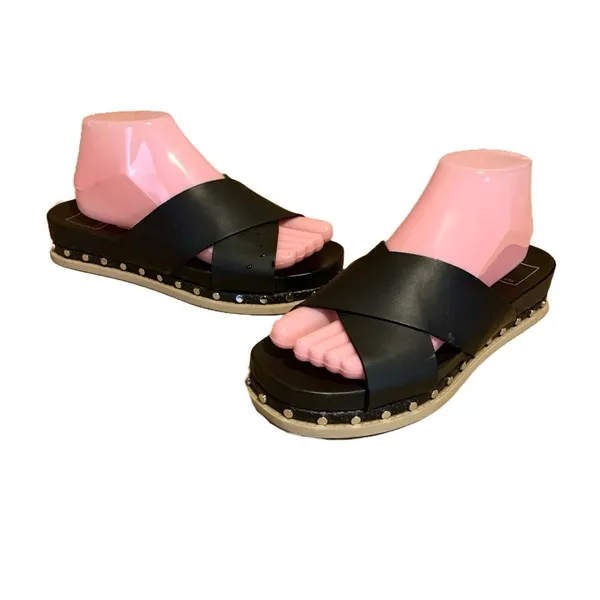 Dolce Vita "Gracy" Black Faux Leather Slide On Espadrille Sandals (7.5) - Image 4
