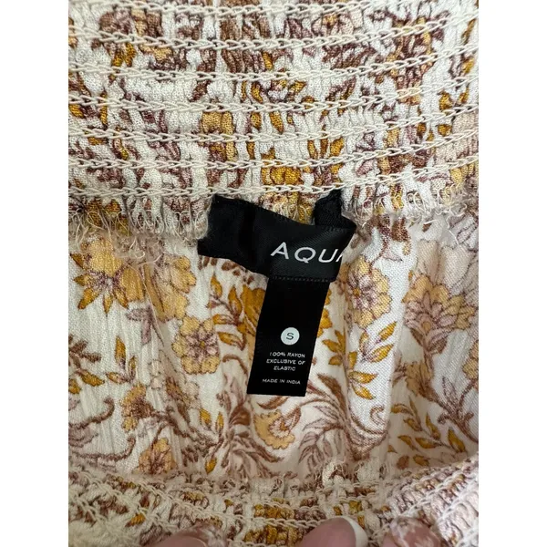 Aqua Quinn Smocked Crinkle Paisley Floral Square Neckline Peasant Tank Top S - Image 3