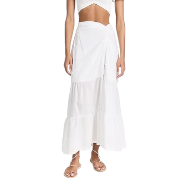 Peixoto Revolve Valentina White Swiss Dot Tiered High Slit Maxi Skirt Small - Image 7