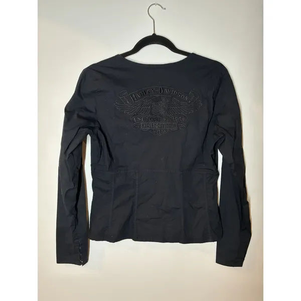 Harley-Davidson Top Womens L Black Hook Eye Corset Graphic Back Biker Sexy - Image 3