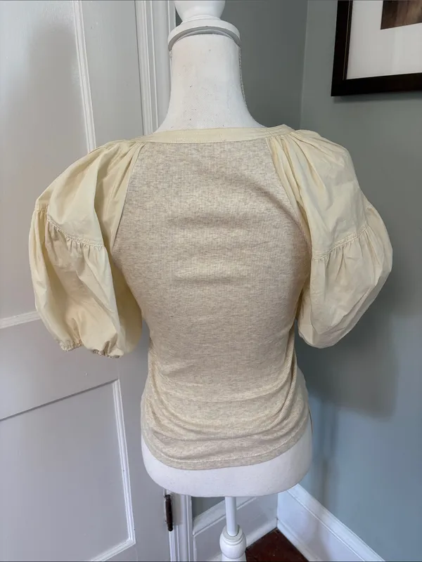 Ulla Johnson Cream Puff-Sleeve Scoop Neck Top Harlowe Pullover XS - Image 3