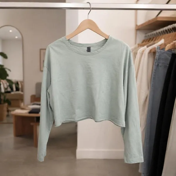 Hyphen Los Angeles Sage Green Cropped Long Sleeve Top M - Image 4