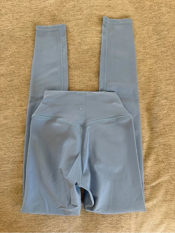 Crop Shop Boutique Light Blue Ribbed High-Waist Leggings - Image 2