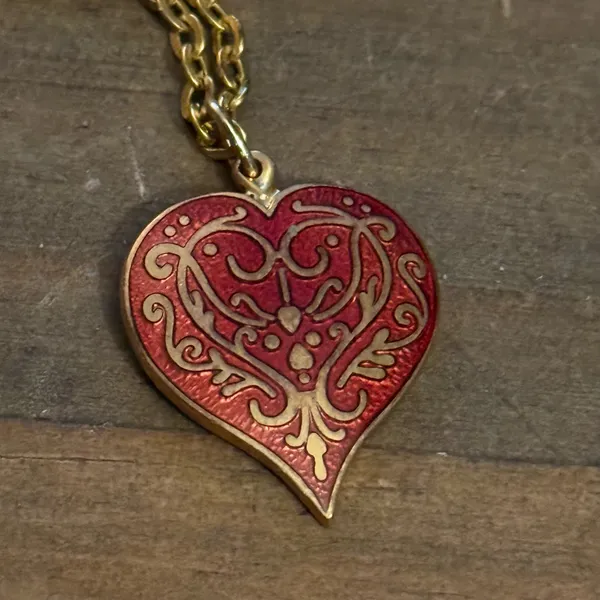 Vintage MMA Renaissance enameled Niello heart pendant necklace - Image 3