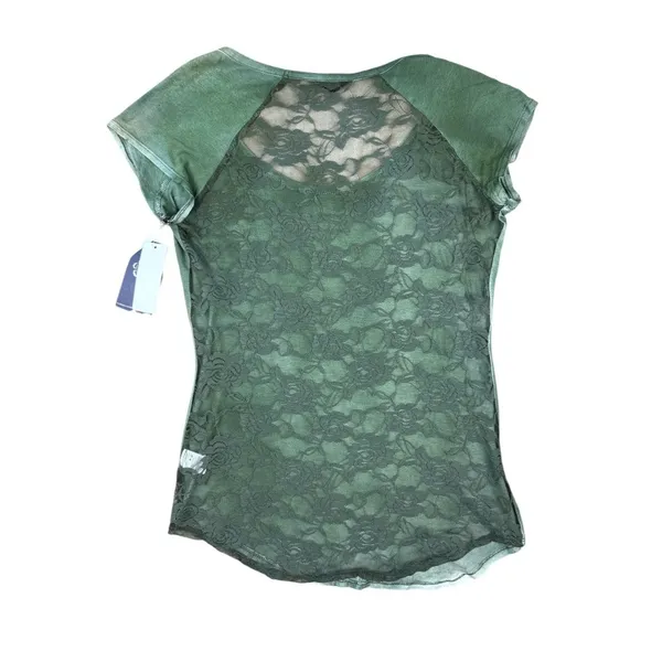Wallflower Green Knit Top XL NWT Sheer‎ Mesh Back Short Sleeve Special Dye Boho - Image 7
