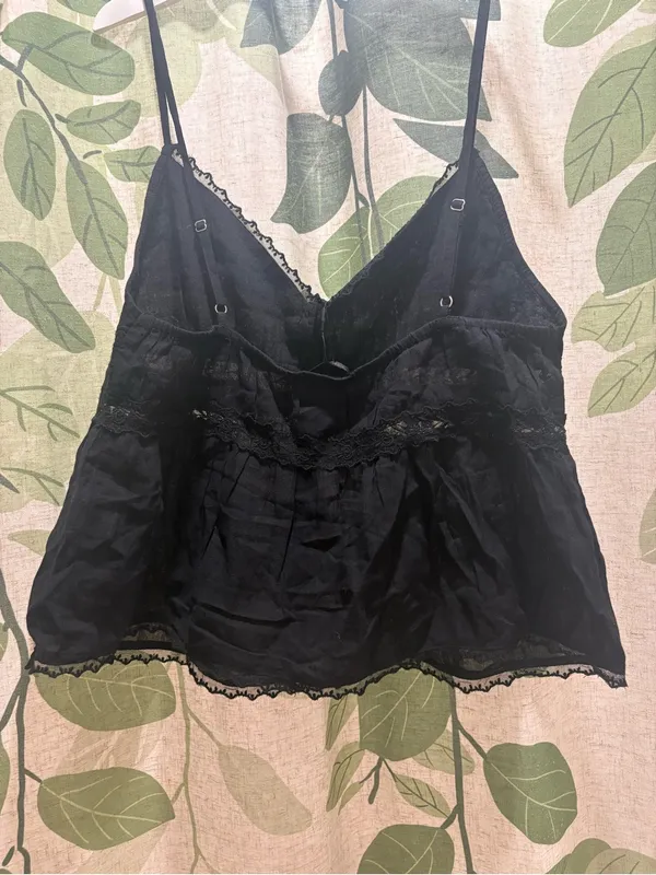 Zara Black Lace-Trim Button-Front Camisole - Image 3